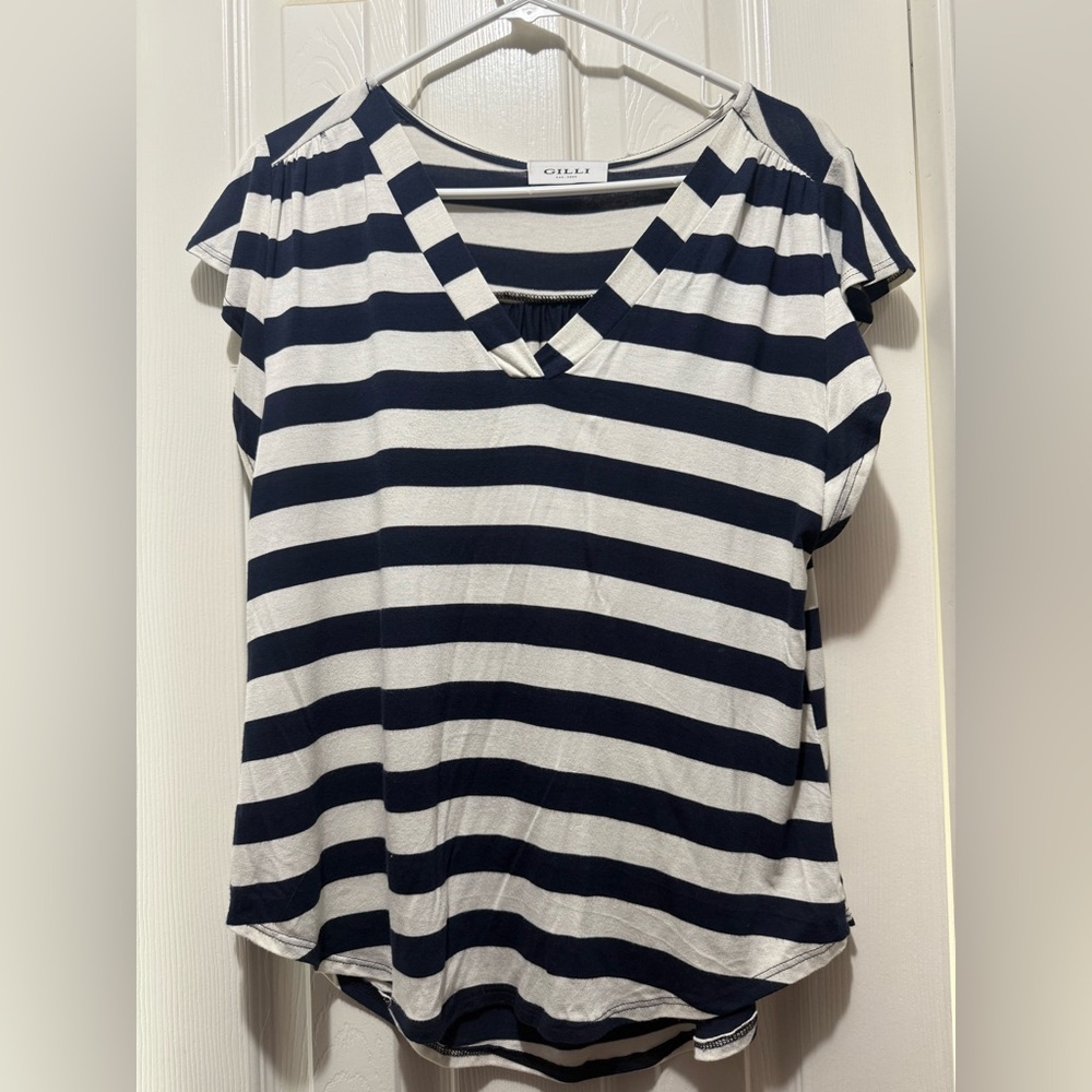 Gilli Blue and White Striped Cap Sleeve Tee